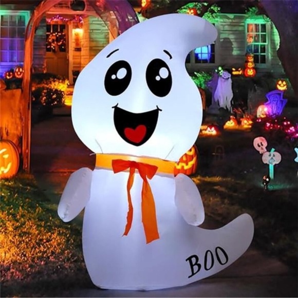 Cute Ghost Outdoor Halloween Decoration Blow Up Yard Ghost with Built-in LEDs - Picture 6 of 7